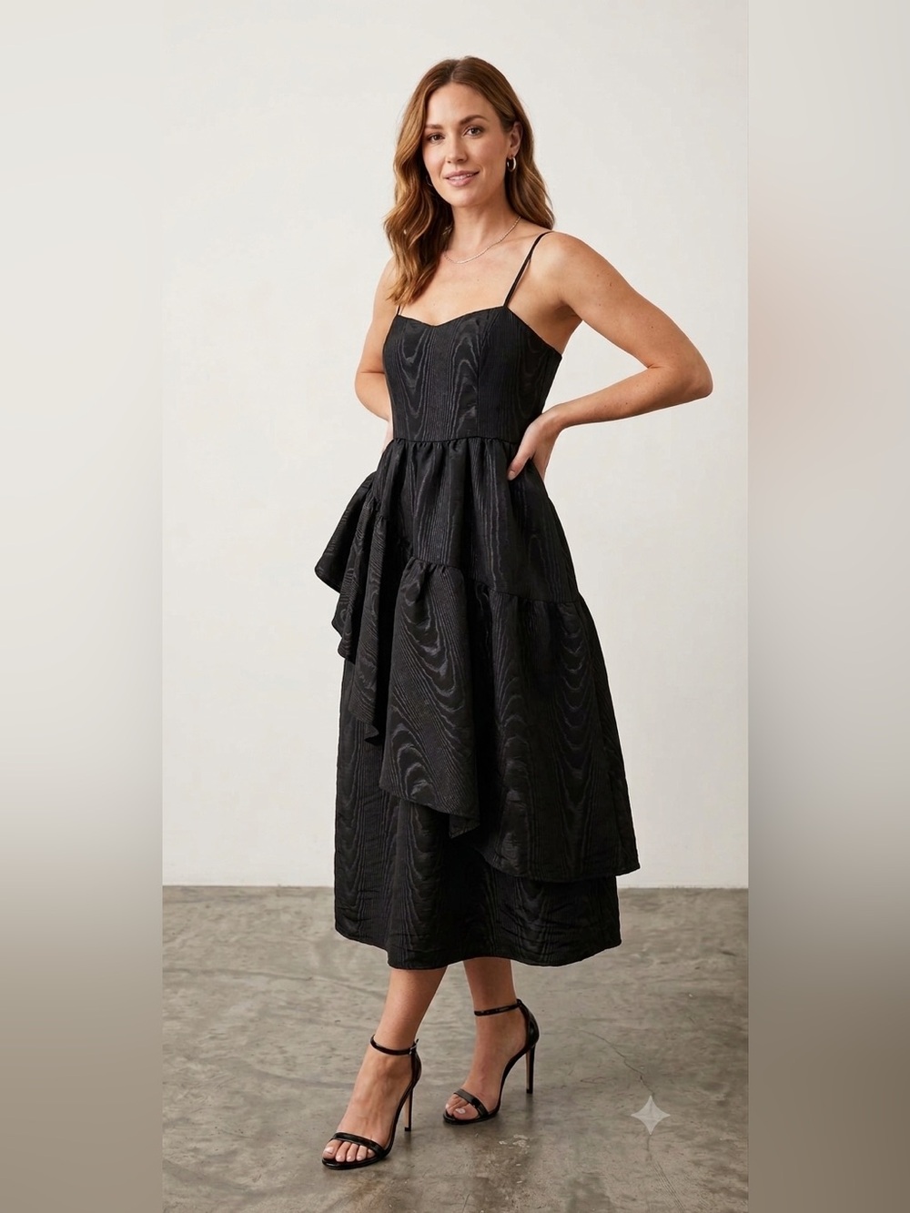 Kate Spade, Black Asymmetric Tiered Midi Dress, NWT, Small, P2P:17” - Picture 1 of 9